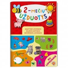 2-mečių užduotys. Su lipdukais. Mąstymo lavinimas, kalbos ugdymas, motorikos lavinimas