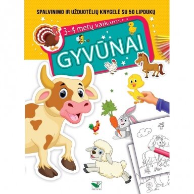 GYVŪNAI. Spalvinimo ir užduotėlių knygelė su 50 lipdukų 3-4 metų vaikams GYVŪNAI. Spalvinimo ir užduotėlių knygelė su 50 lipdukų 3-4 metų vaikams