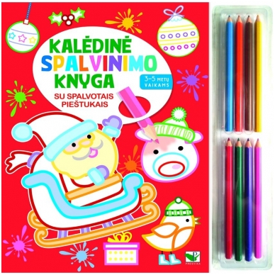 Kalėdinė spalvinimo knyga su 8 spalvotais pieštukais 3-5 metų vaikams (SU DEFEKTAIS)