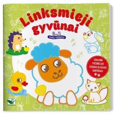 Linksmieji gyvūnai. 2-3 metų vaikams. Storais blizgiais kontūrais Linksmieji gyvūnai. 2-3 metų vaikams. Storais blizgiais kontūrais
