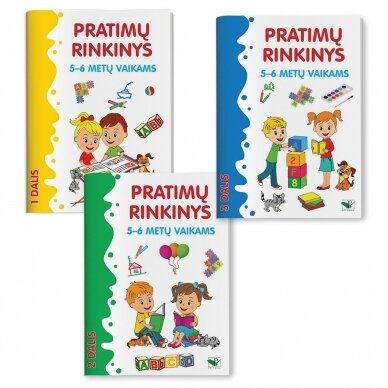 KOMPLEKTAS Pratimų rinkinys 5-6 metų vaikams. 1, 2 ir 3 dalys (3 knygos)