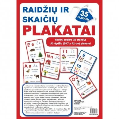 Raidžių ir skaičių plakatai (35 standūs A3 formato plakatai) (smulkūs defektai, įpakavimas suplėšytas) Raidžių ir skaičių plakatai (35 standūs A3 formato plakatai) (smulkūs defektai, įpakavimas suplėšytas)