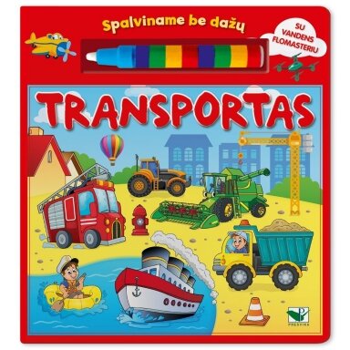 Spalviname be dažų. Transportas. Su vandens flomasteriu Spalviname be dažų. Transportas. Su vandens flomasteriu